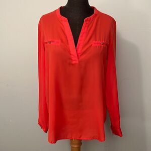 Mossimo Women's Pullover V-Neck Long Sleeves Dress Up Top Orange Size M